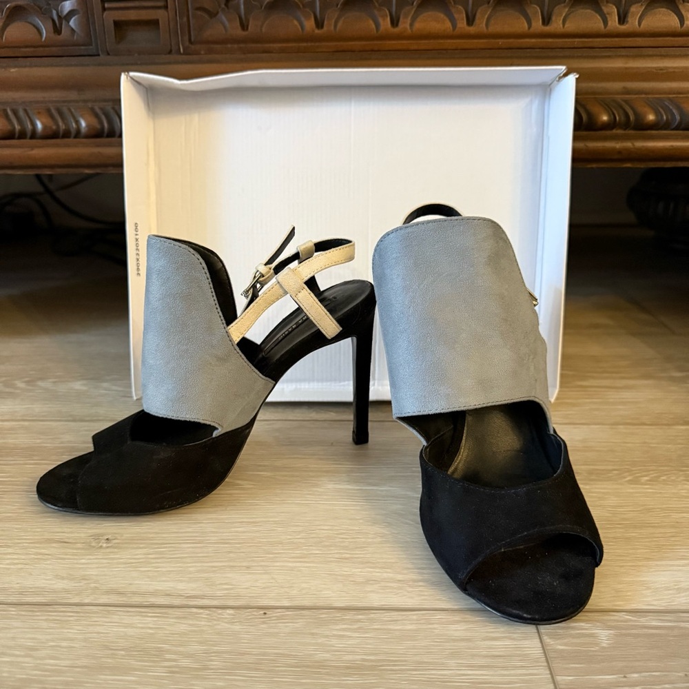 VIRAL SOLD OUT Zara Basic Black and Gray High Heel stiletto pumps leather block - Picture 7 of 10
